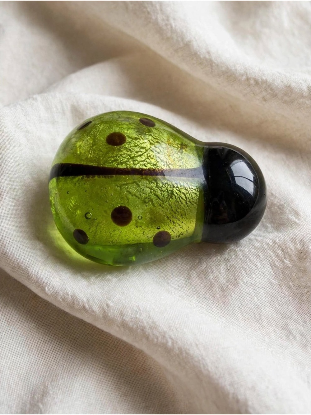 Handblown Green Glass Ladybug Figurine by